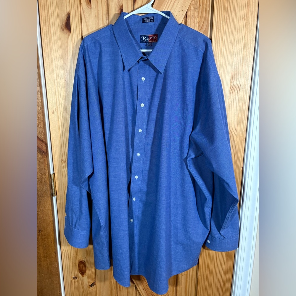 REPP Classic Men's Big/Tall Button Down Long Sleeve Shirt Blue Size 20 - 36/37